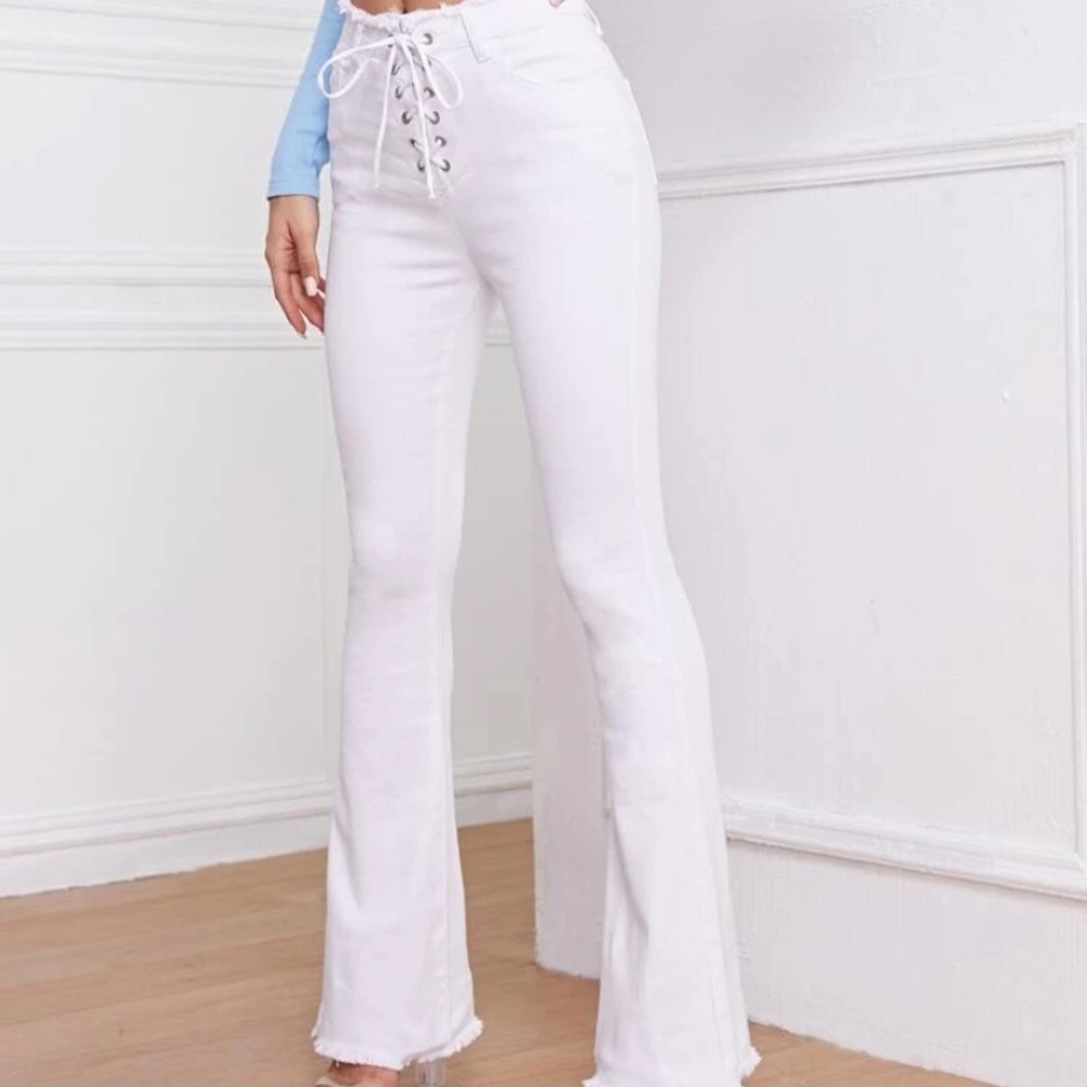 White flare jeans